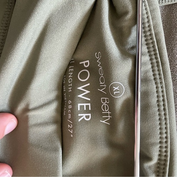 Sweaty Betty Power Full Length Leggings Moss Green Pink Stripe - Picture 7 of 8